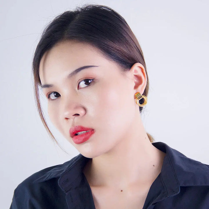 Multi Circle Ring Dangle Gold Stud Earrings - Salty Accessories