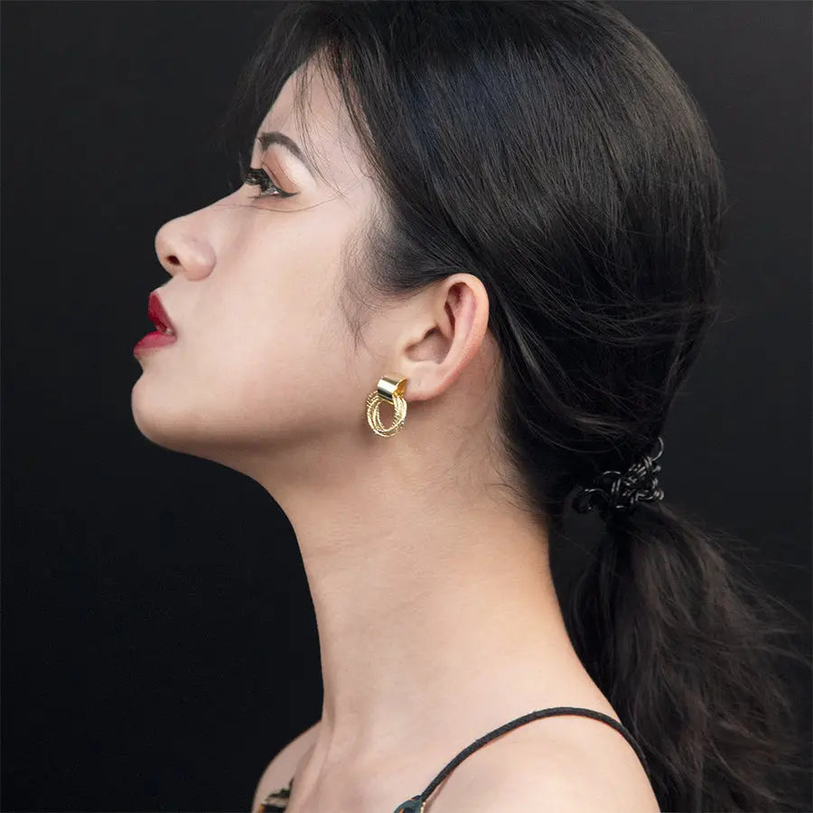 Multi Circle Ring Dangle Gold Stud Earrings - Salty Accessories