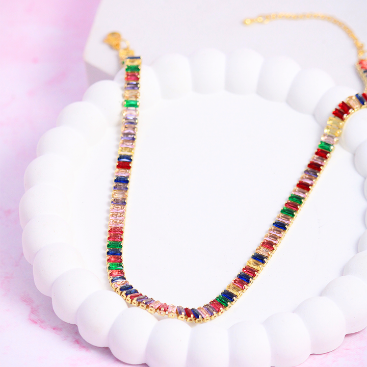 Multi Coloured Diamond Tennis Necklace