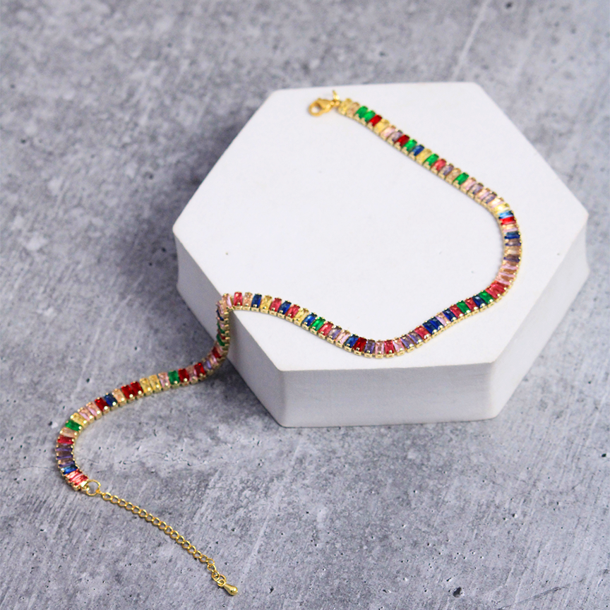 Multi Coloured Diamond Tennis Necklace