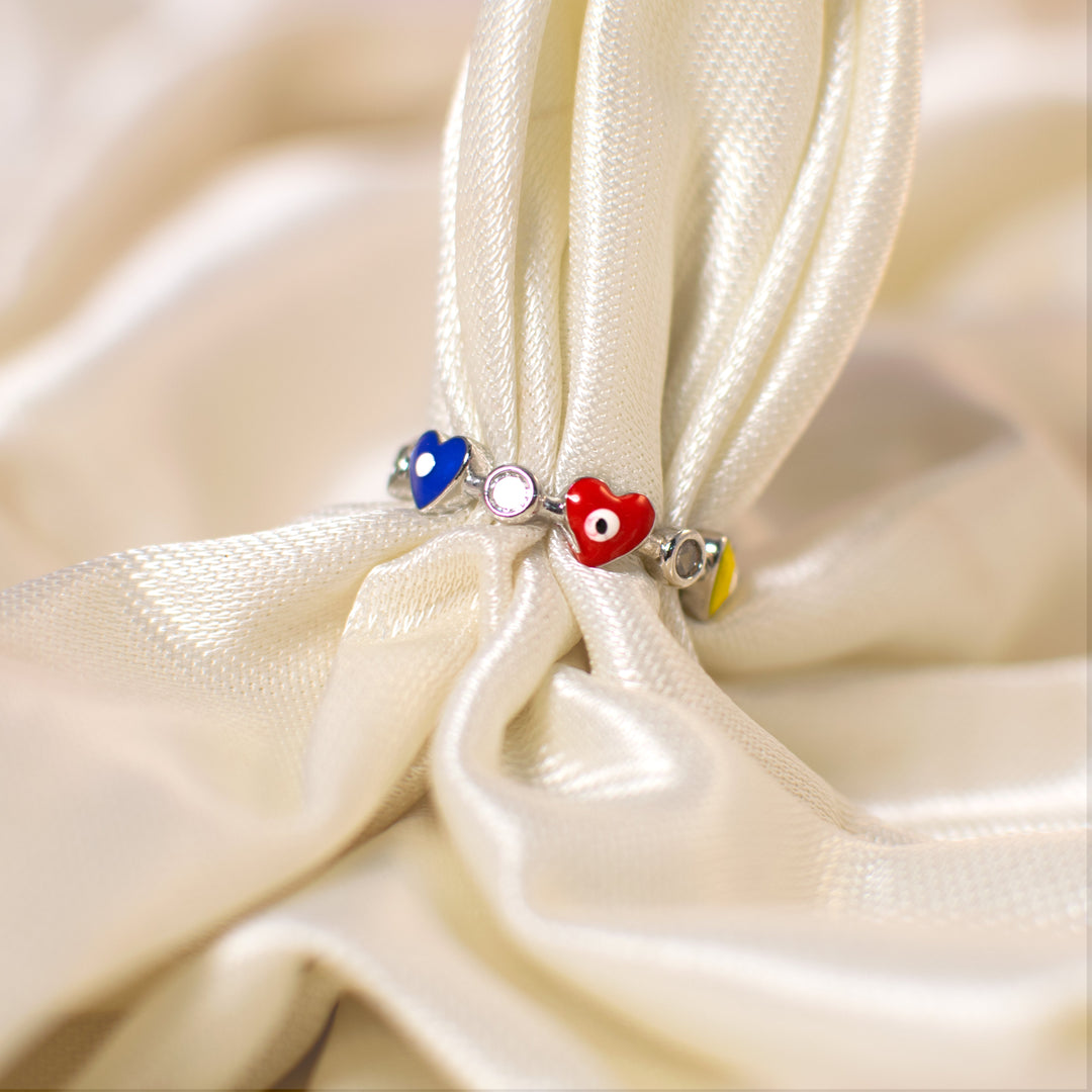 Multi Coloured Heart's Shield Ring - Salty Accessories