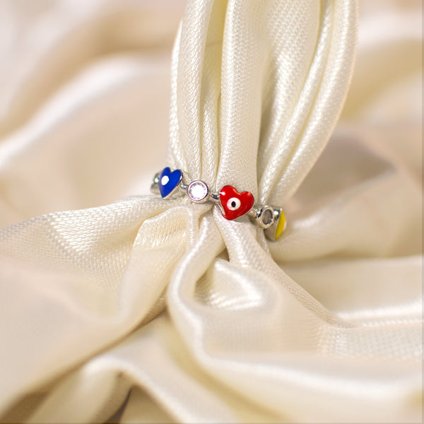 Multi Coloured Heart's Shield Ring