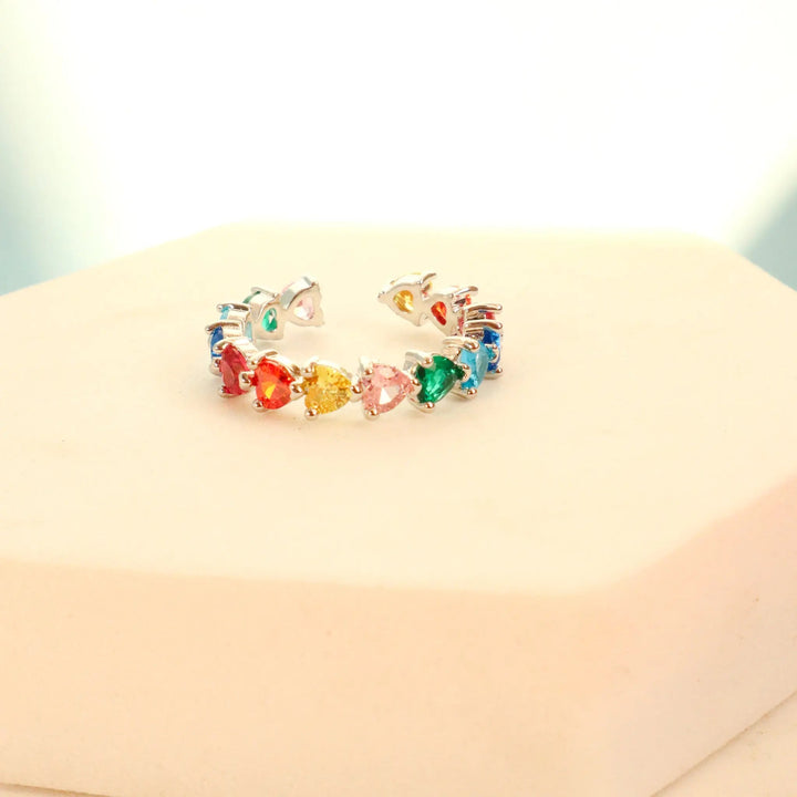 Multicolor Hearts Silver Tennis Ring - Salty Accessories