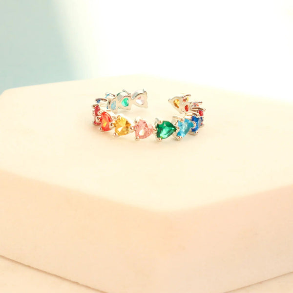Multicolor Hearts Silver Tennis Ring