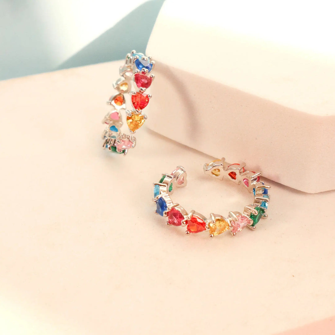 Multicolor Hearts Silver Tennis Ring - Salty Accessories