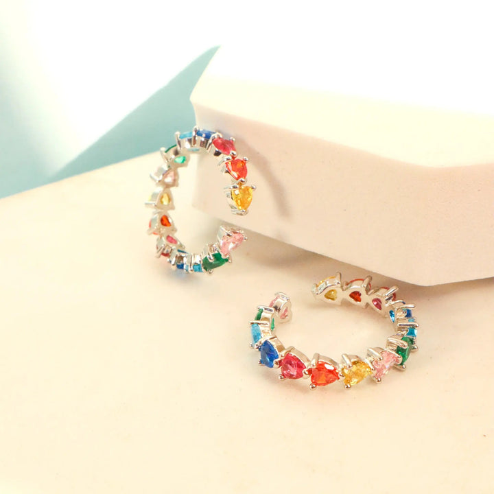 Multicolor Hearts Silver Tennis Ring - Salty Accessories