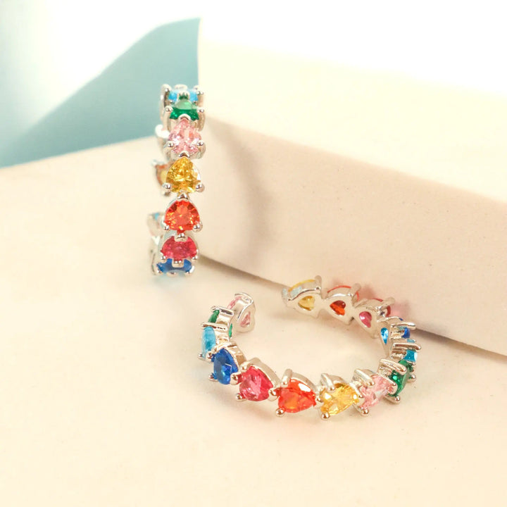 Multicolor Hearts Silver Tennis Ring - Salty Accessories