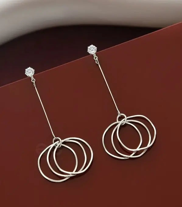 Multilayer Round Circle Textured Dangling Tassel Drop Earrings - Silver - Salty Accessories