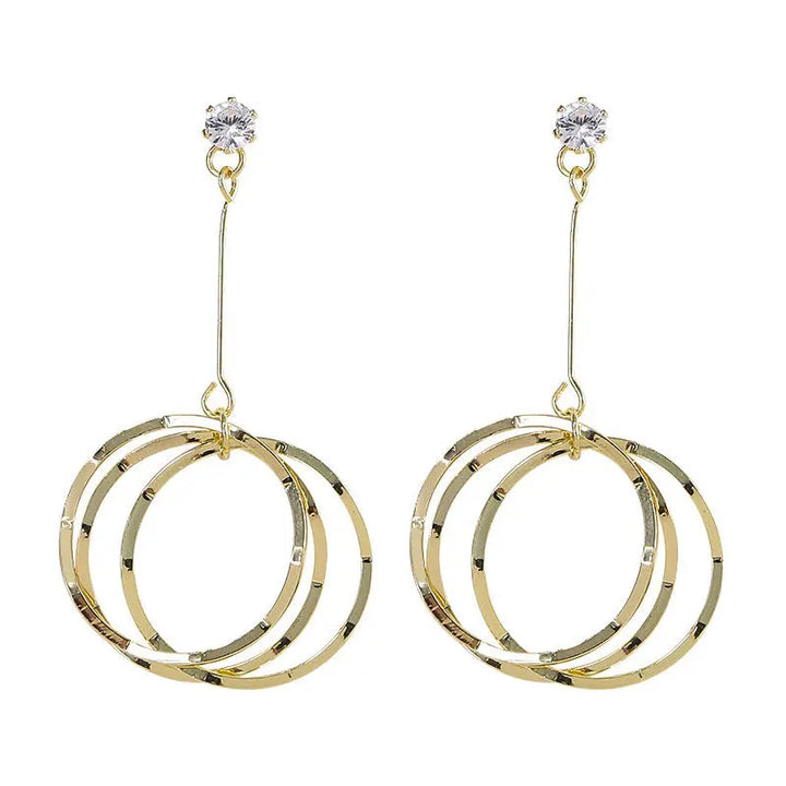 Multilayer Round Circle Textured Dangling Tassel Drop Earrings