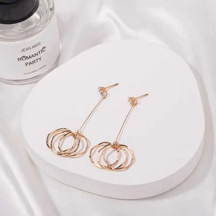 Multilayer Round Circle Textured Dangling Tassel Drop Earrings