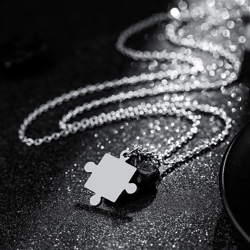 1pc Men's Stainless Steel Jigsaw Puzzle Pendant Necklace | SHEIN USA