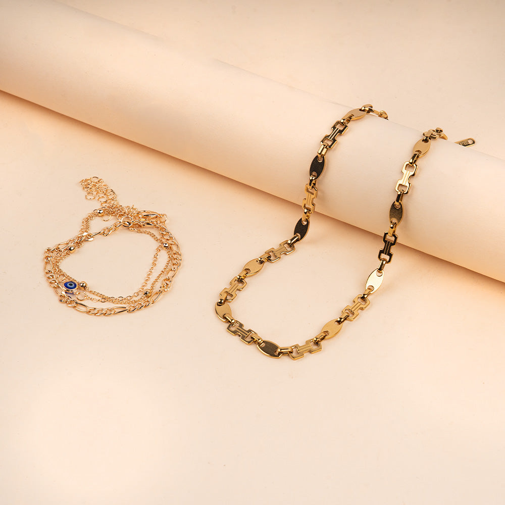 Lucky Eye Bracelet and Minimalist Necklace Combo
