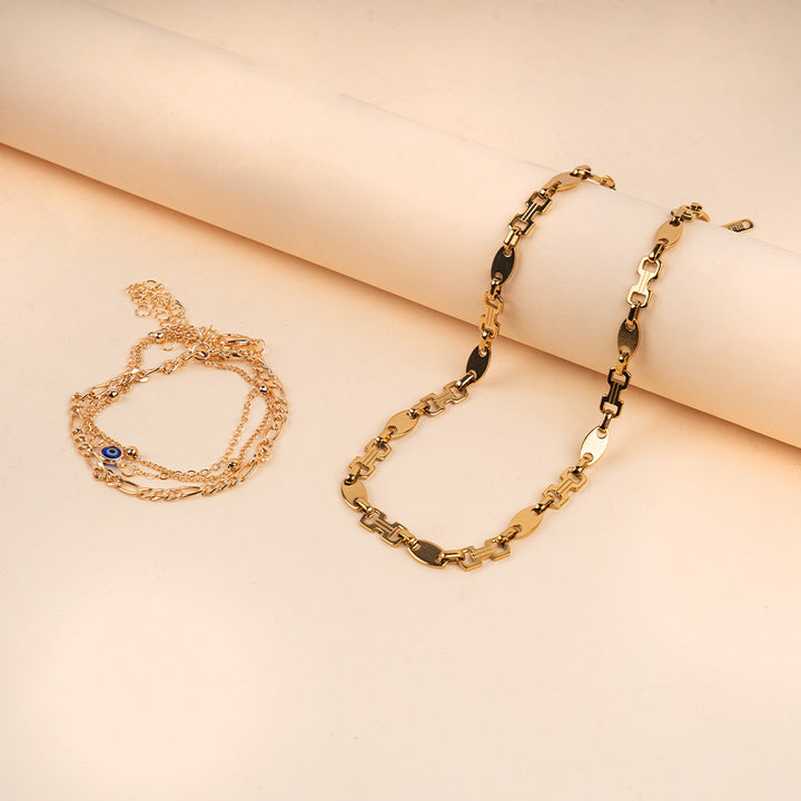 Lucky Eye Bracelet and Minimalist Necklace Combo