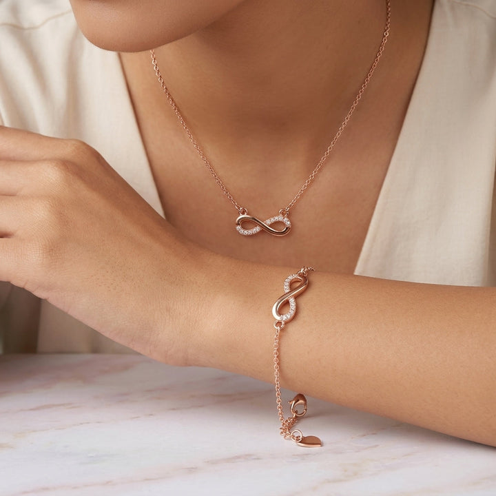 Infinity Mother's Love Golden Crystal Necklace and Bracelet | Salty