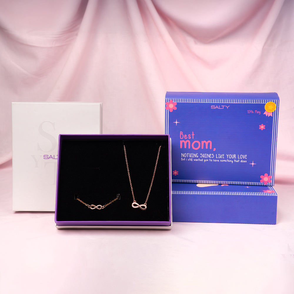 Infinity Mother's Love Golden Crystal Necklace and Bracelet | Salty
