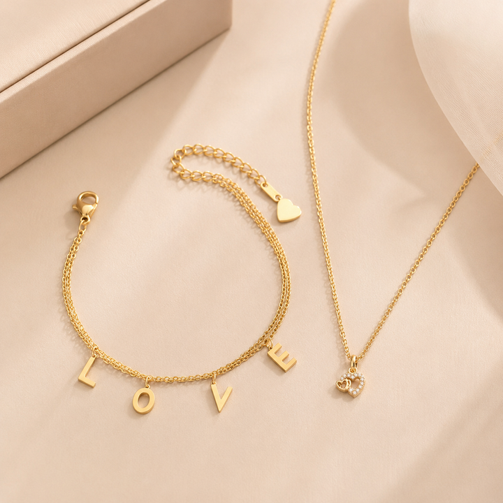 Solitaire Necklace &amp; Charm Bracelet Set
