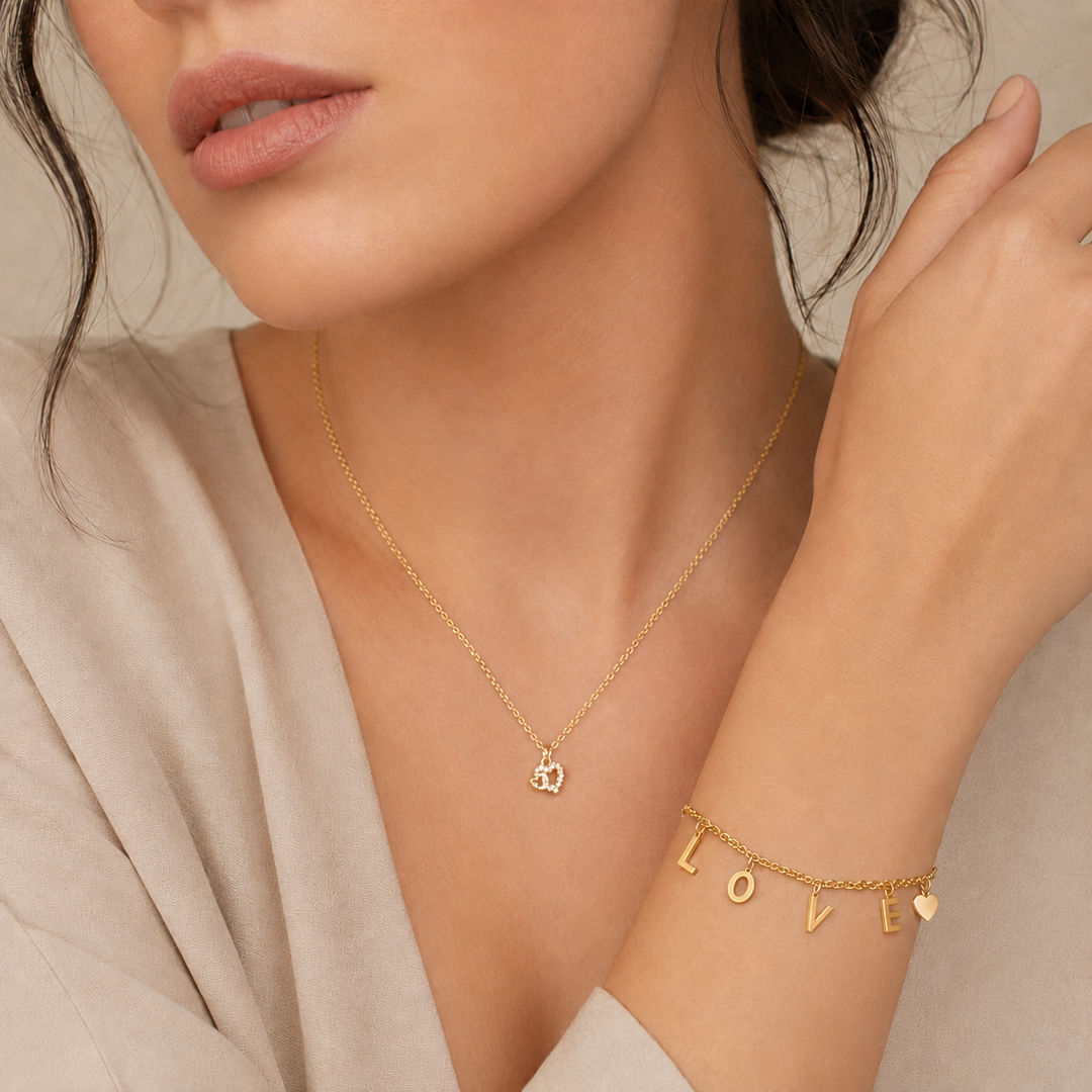 Solitaire Necklace &amp; Charm Bracelet Set