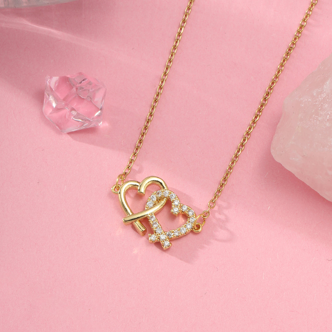Double Heart Necklace &amp; Charm Bracelet Set