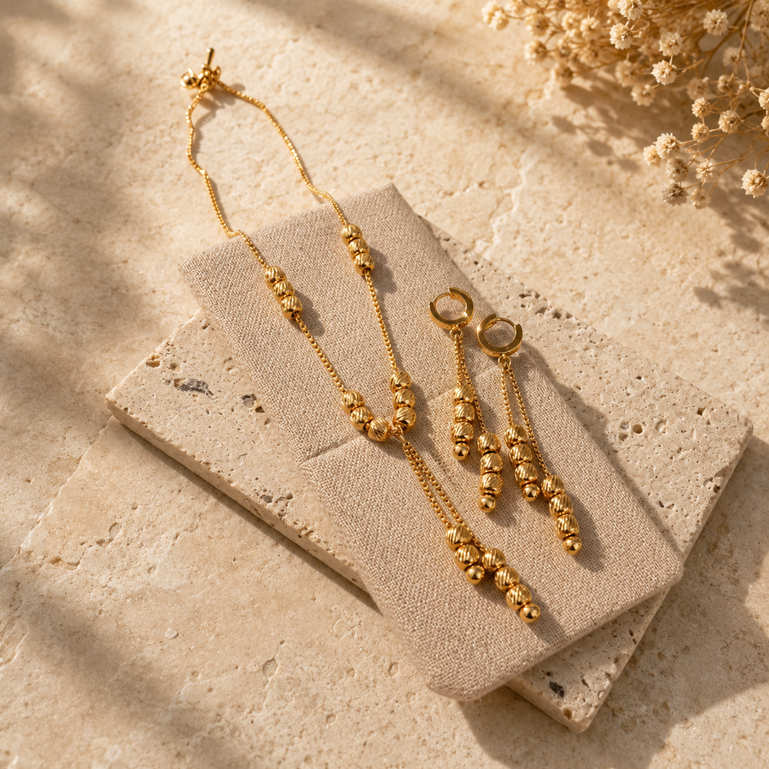 Gold Rush Bead Drip Jewellery Set (Necklace + Earring)