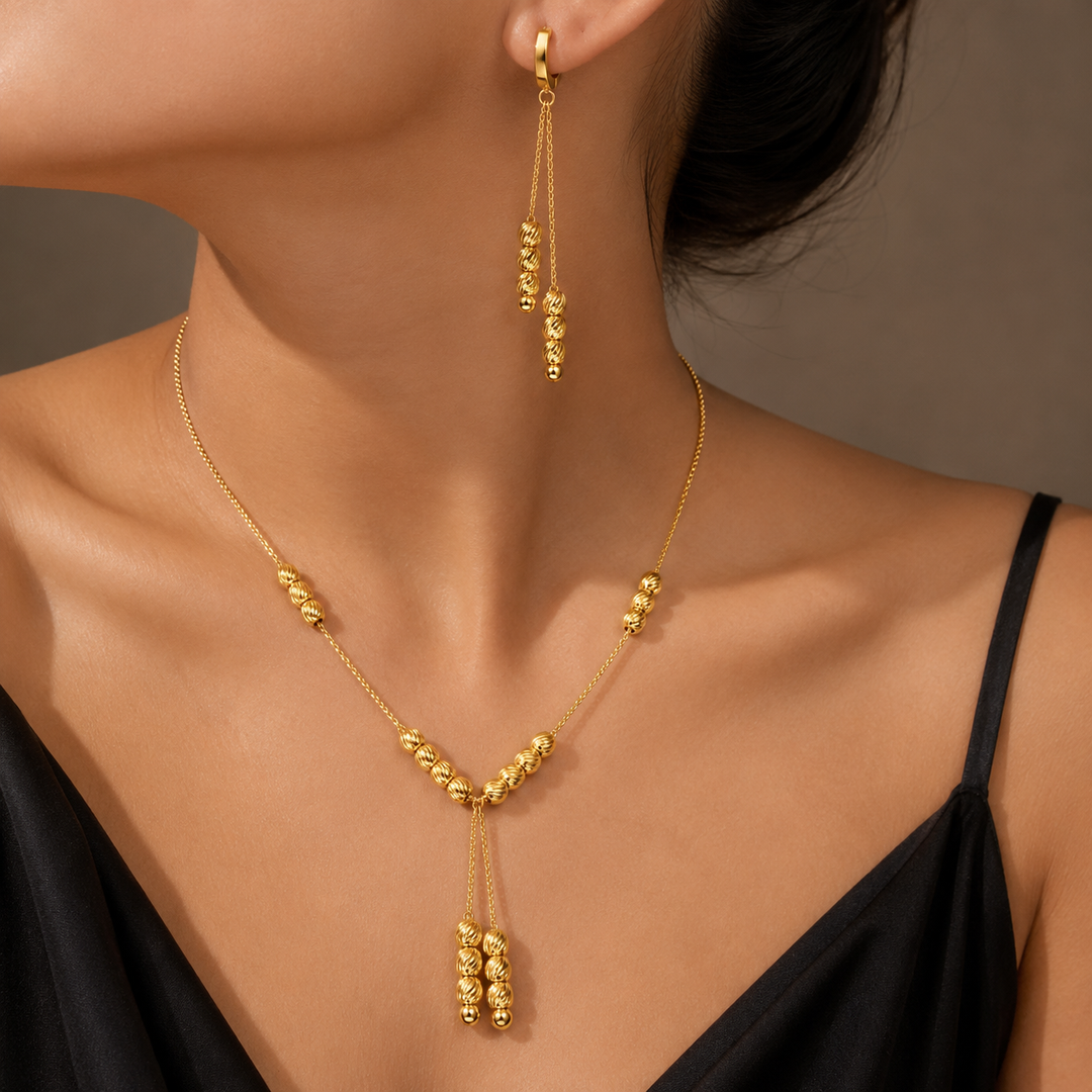 Gold Rush Bead Drip Jewellery Set (Necklace + Earring)