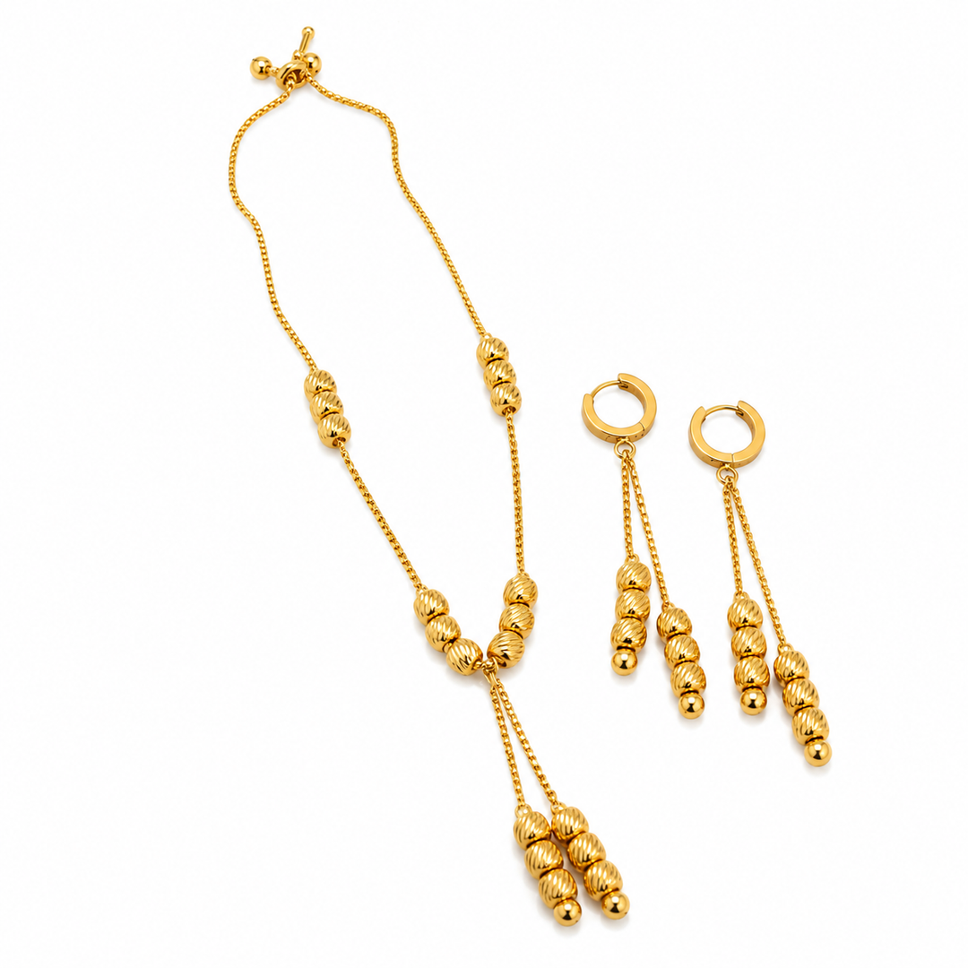 Gold Rush Bead Drip Jewellery Set (Necklace + Earring)