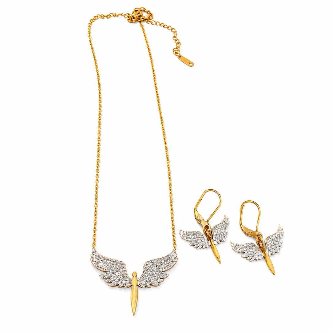 Angel Riot Wing Necklace With Earrings Jewellery Set