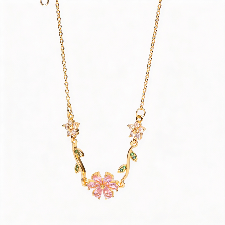 Fleuria Minimal Necklace and Earring Set - Pink | Salty