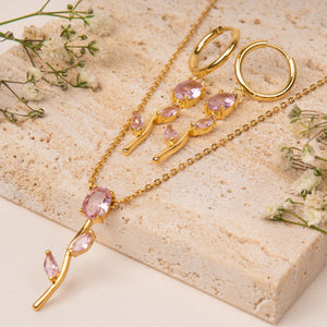 Velisse Drop Earrings & Necklace set - Pink | Salty