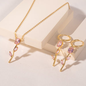 Velisse Drop Earrings & Necklace set - Pink | Salty