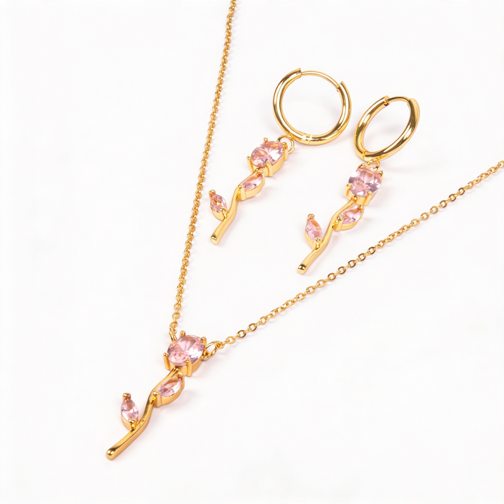 Velisse Drop Earrings & Necklace set - Pink | Salty