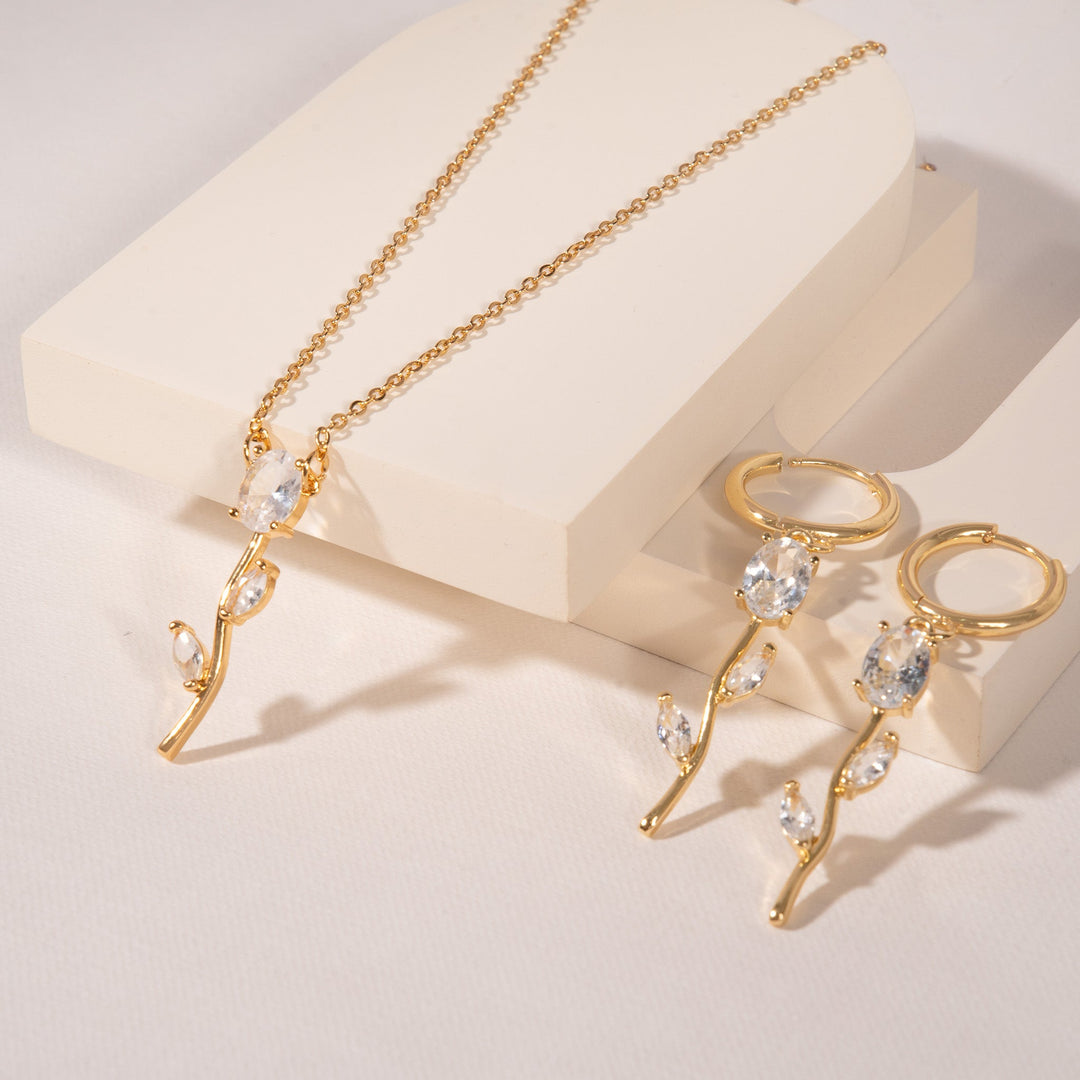 Velisse Drop Earrings & Necklace set - White | Salty