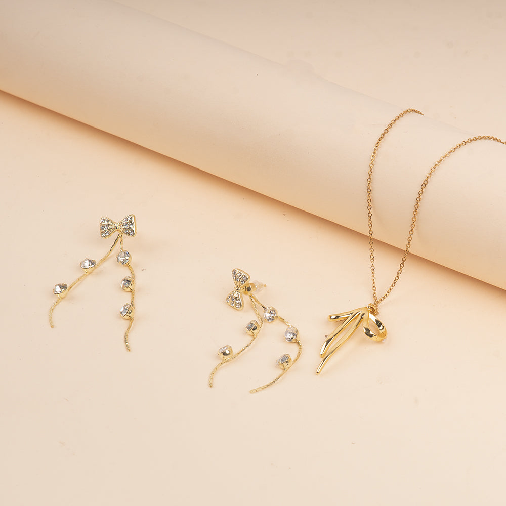 Bow Bliss Duo Necklace and Earrings Combo