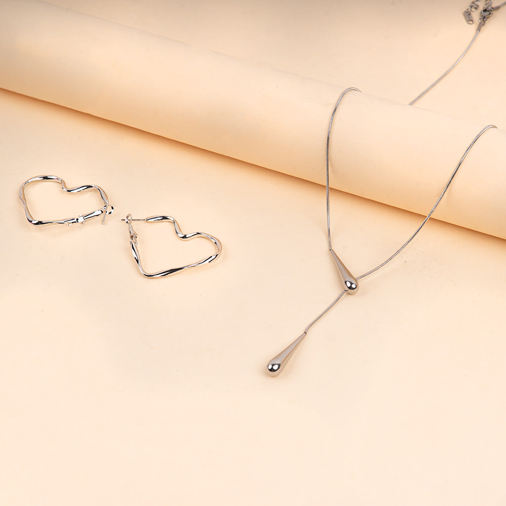 Serene Silver Hoops and Necklace Combo