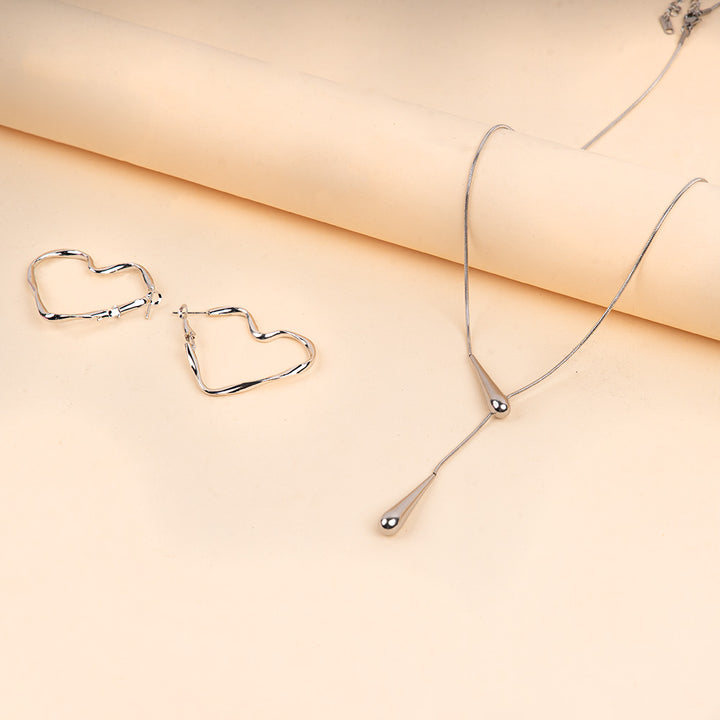 Serene Silver Hoops and Necklace Combo