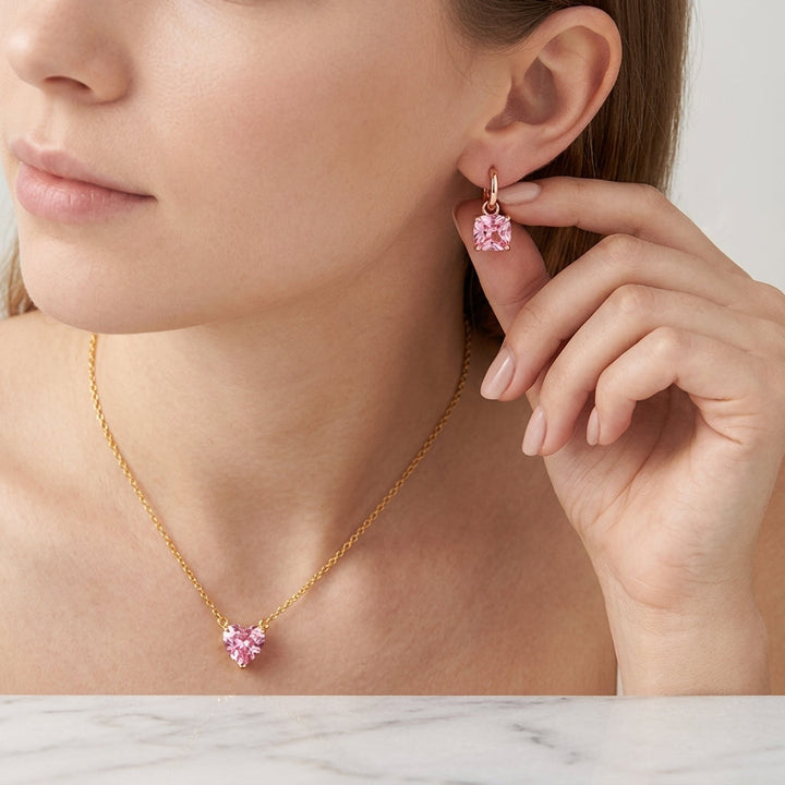 Pink Heart Dainty Necklace and Cupid's Gem Earrings set For Mother | Salty