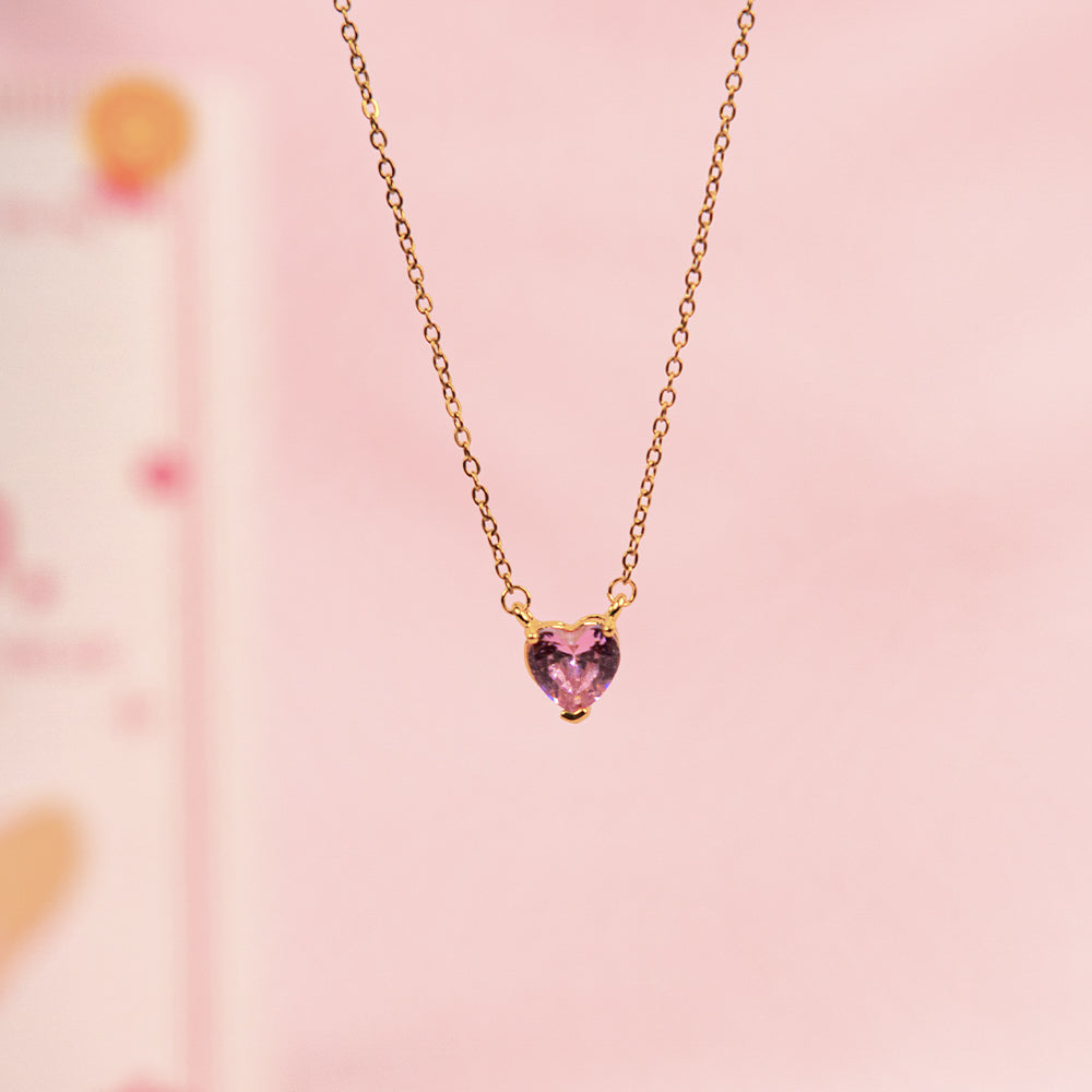 Pink Heart Dainty Necklace and Cupid's Gem Earrings set For Mother | Salty