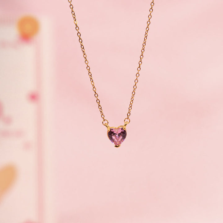 Pink Heart Dainty Necklace and Cupid's Gem Earrings set For Mother | Salty