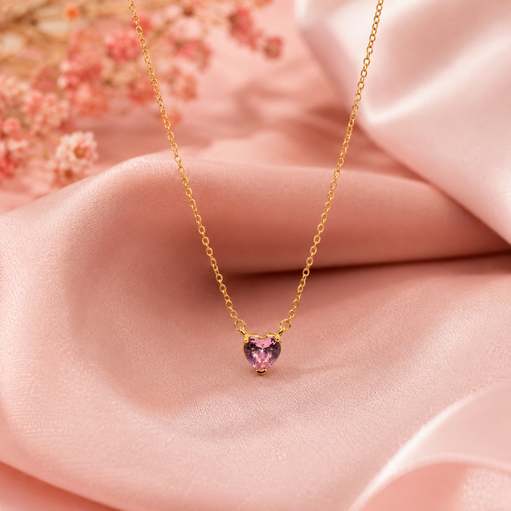 Pink Heart Dainty Necklace and Cupid&