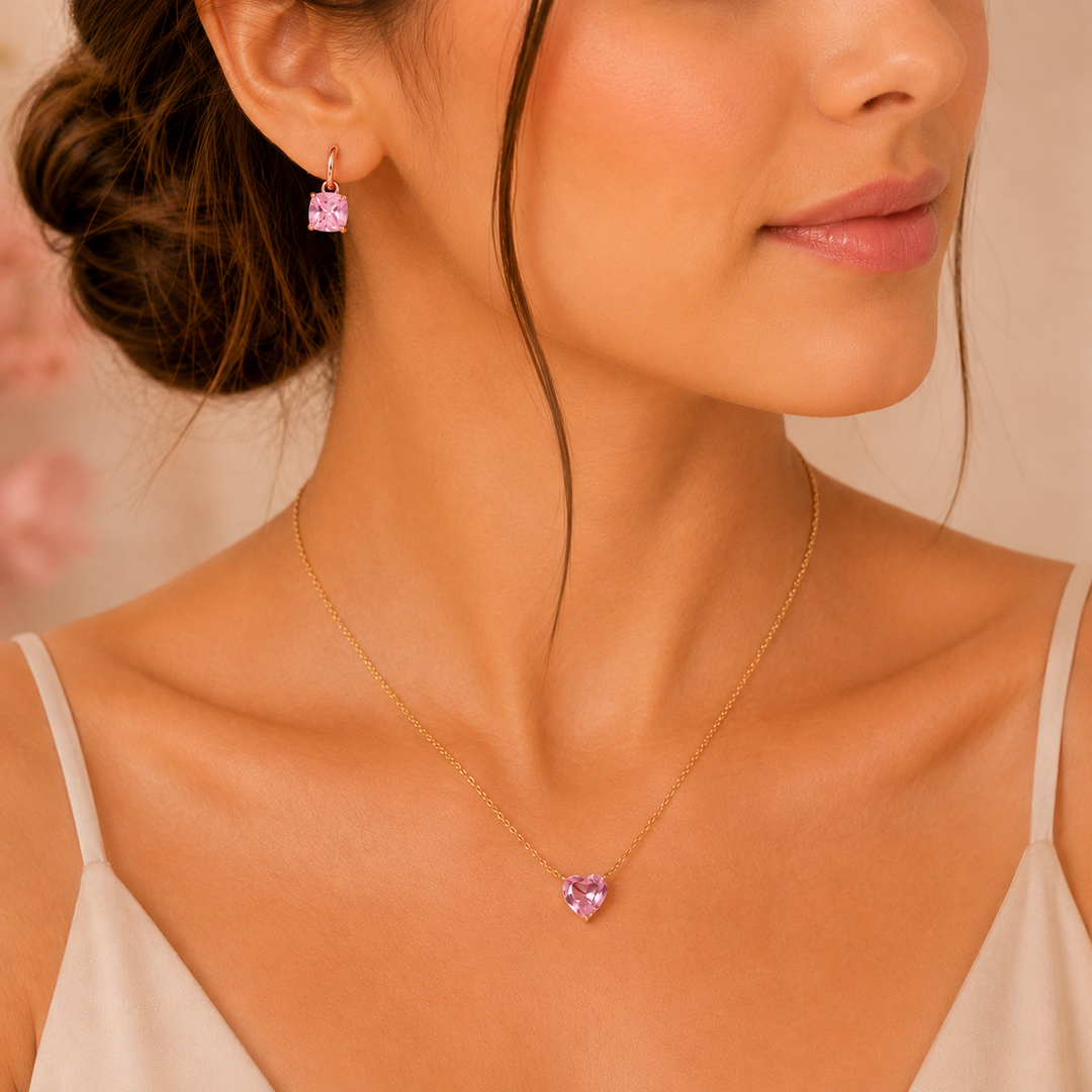 Pink Heart Dainty Necklace and Cupid&