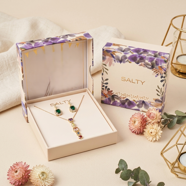 Multicolor Cascade Necklace &amp; Emerald Earring Set