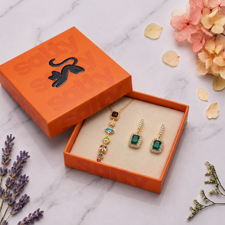 Multicolor Cascade Necklace &amp; Emerald Earring Set