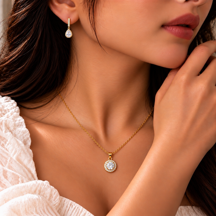 Mochi Detail Necklace And Earrings Set