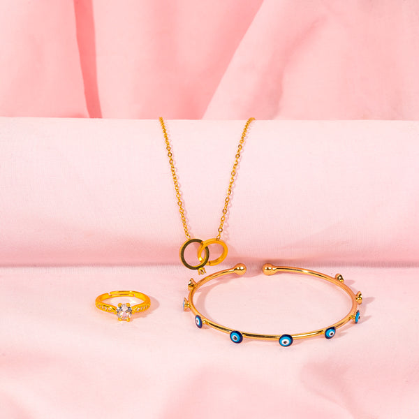 Mother’s Day Special – Love Knot Necklace, Sparkle Diamond Ring & Evil Eye Bracelet for Mothers