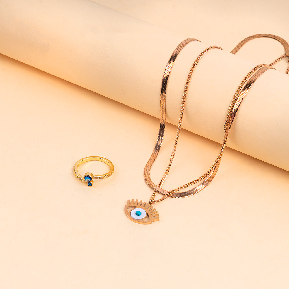 Evil Eye Shield Necklace and Ring Combo