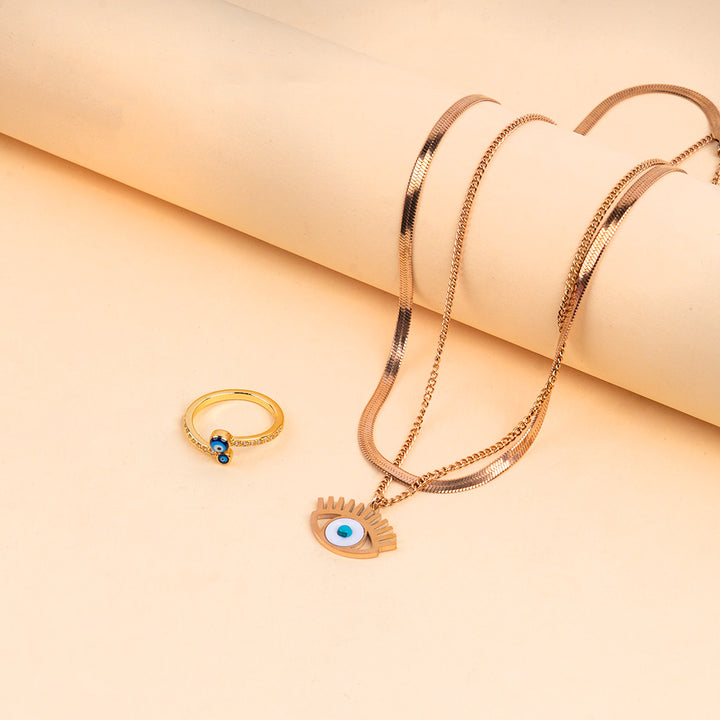 Evil Eye Shield Necklace and Ring Combo