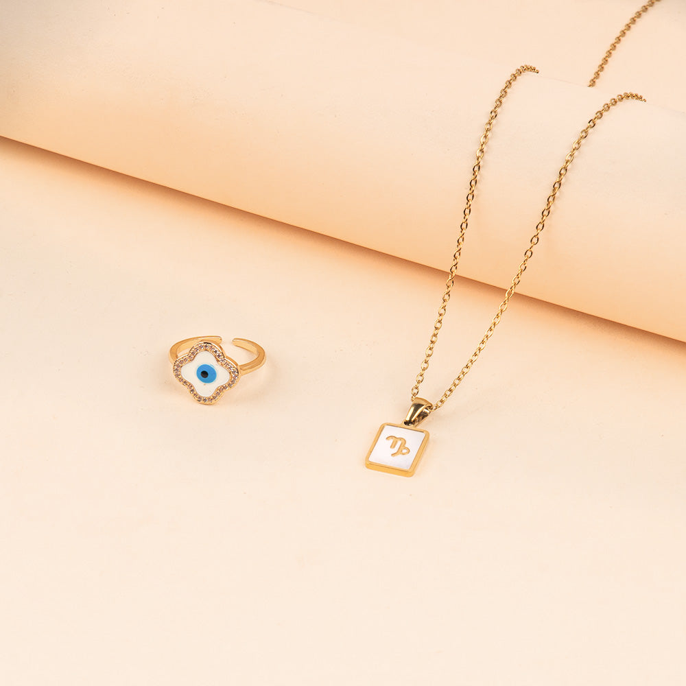 Cosmic Capricorn Guardian Necklace and Ring Set