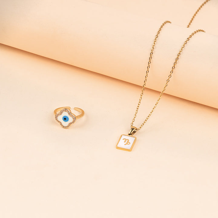 Cosmic Capricorn Guardian Necklace and Ring Set