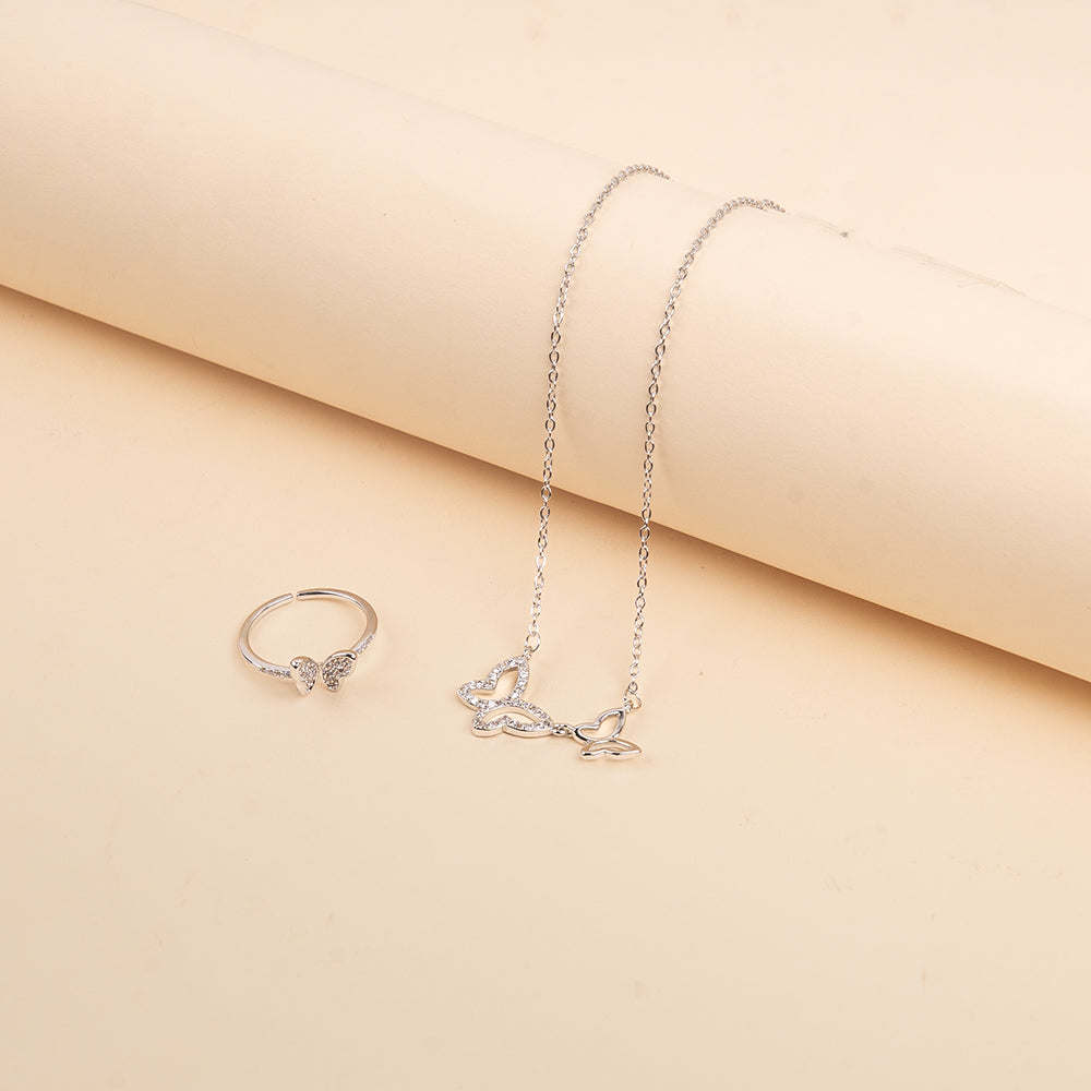Regal Butterfly Necklace and Ring Combo