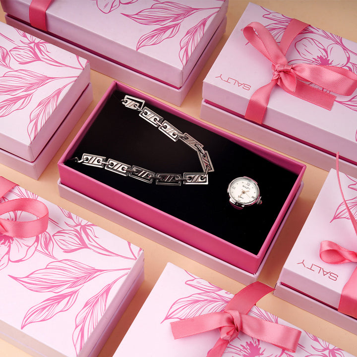 Silver Charm Watch Ring and Necklace Set