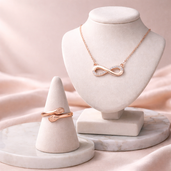 Infinity Love Pendant Necklace with Hug Ring Set